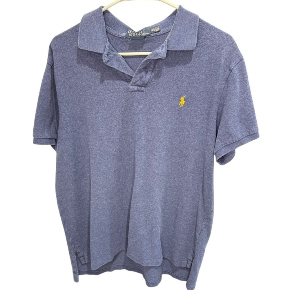 Polo Ralph Lauren Mens XL Custom Fit Blue Heather Short Sleeve Polo Shirt Yellow